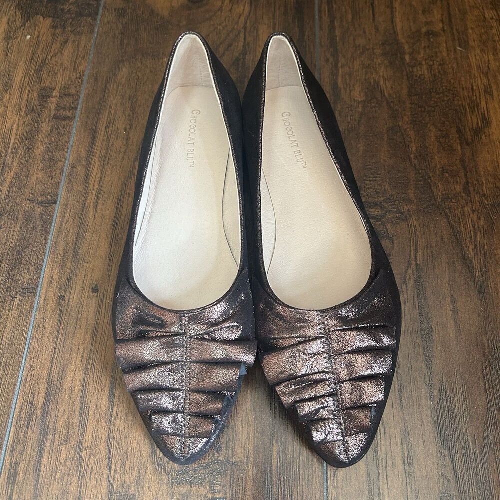 Chocolat Blu Minuette Ruffle Gianni Brown Shimmer Flats Size 9 Excellent